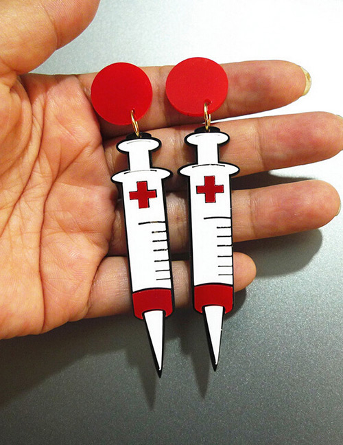 Fashion Red Syringe Shape Design Long Earrings
