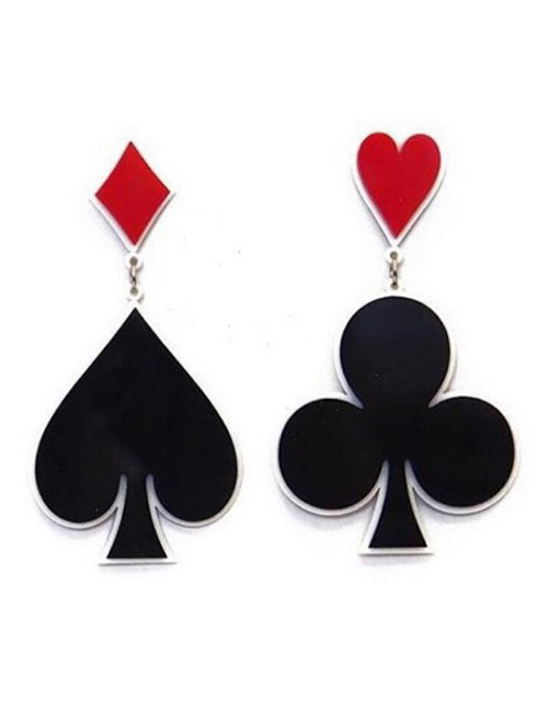 Fashion Red+black Pokers Shape Design Asymmetric Earrings