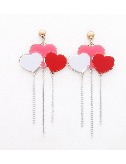 Fashion Multi-color Heart Shape Design Tassel Earrings
