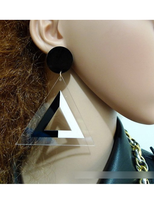Fashion Black+white Triangle Shape Design Hollow Out Earrings