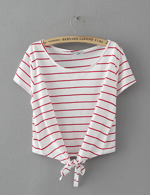 Fashion Red Stripe Pattern Decorated T-shirt
