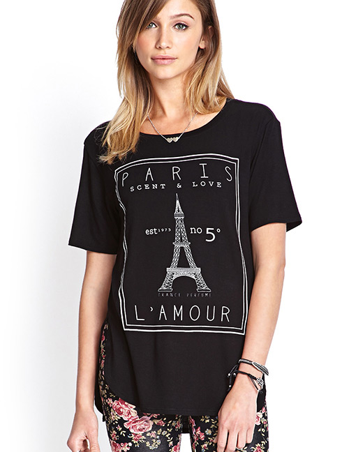 Fashion Black Tower Pattern Decorated T-shirt