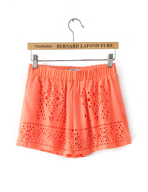 Fashion Orange Hollow Out Design Pure Color Pants