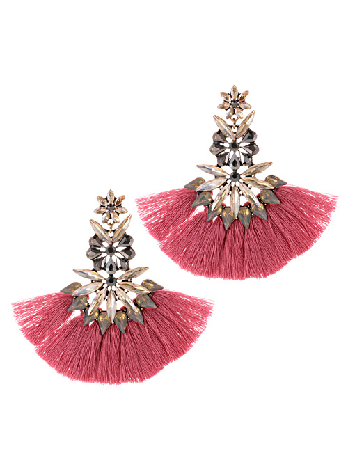 Fashion Plum Red Geometric Shape Decorated Tassel Earrings