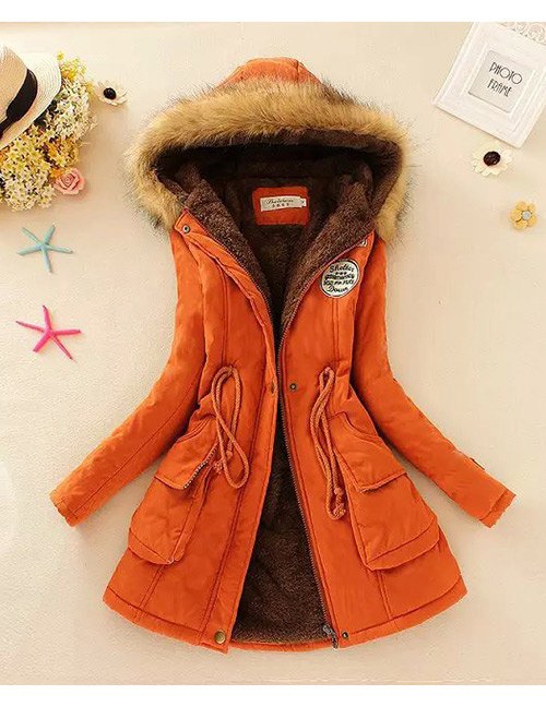 Fashion Orange Pure Color Decorated Coat