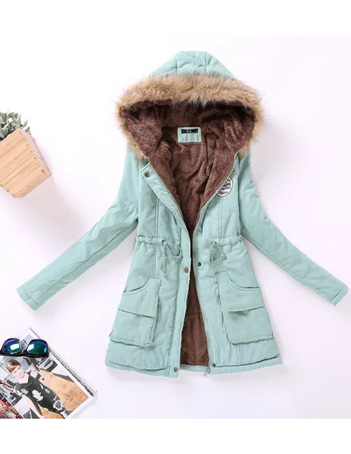 Fashion Light Green Pure Color Decorated Coat