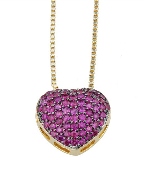 Fashion Plum Red+gold Color Heart Shape Decorated Necklace