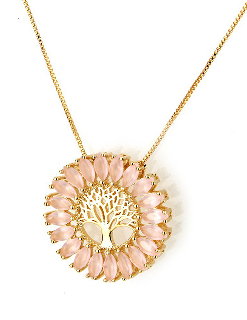 Fashion Pink+gold Color Tree Shape Decorated Necklace
