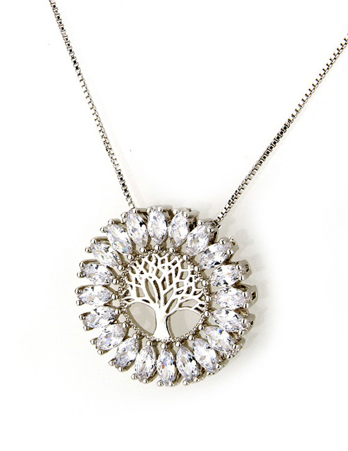 Fashion Silver Color+white Tree Shape Decorated Necklace