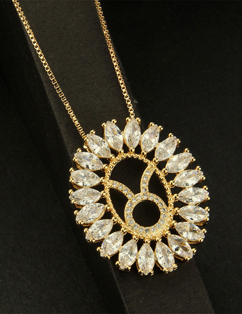 Fashion Gold Color Full Diamond Decorated Round Necklace
