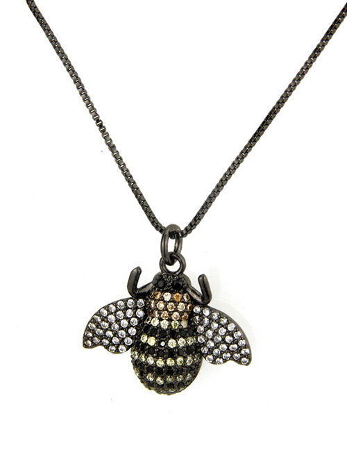 Fashion Black Full Diamond Decorated Bee Shape Necklace