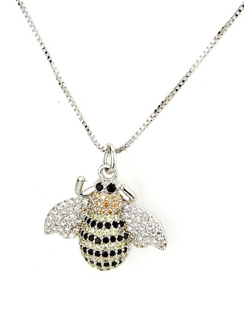 Fashion Silver Color Full Diamond Decorated Bee Shape Necklace