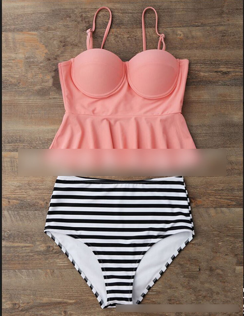 Sexy Pink Stripe Pattern Decorated Swimwear(2pcs)