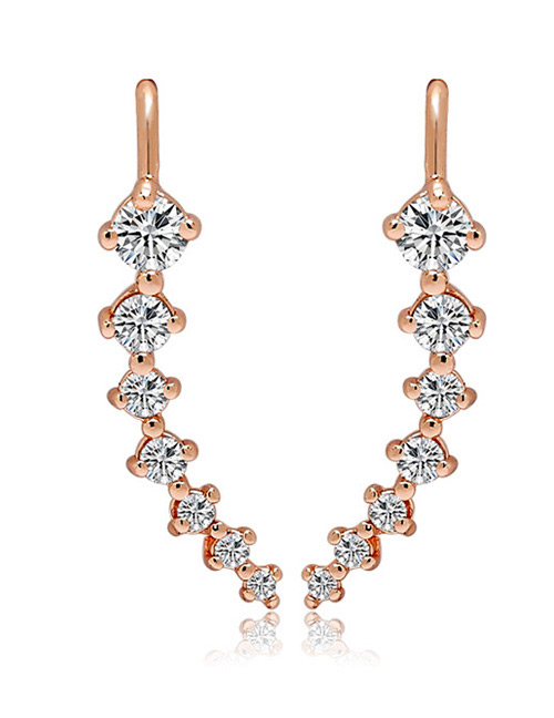 Fashion Rose Gold Full Diamond Decorated Earrings