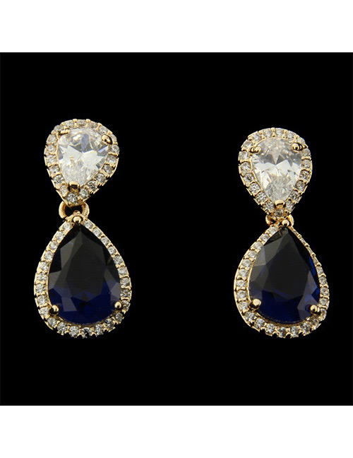 Fashion Sapphire Blue Water Drop Shape Decorated Earrings