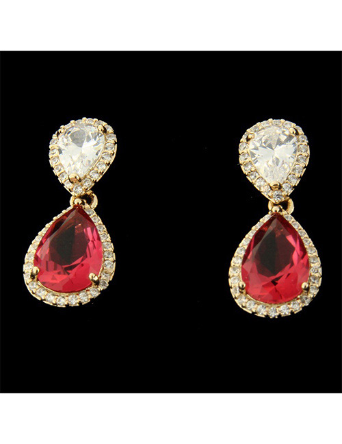 Fashion Silver Color+red Water Drop Shape Decorated Earrings
