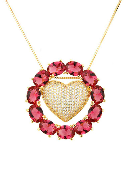 Fashion Red+gold Color Heart Shape Decorated Necklace