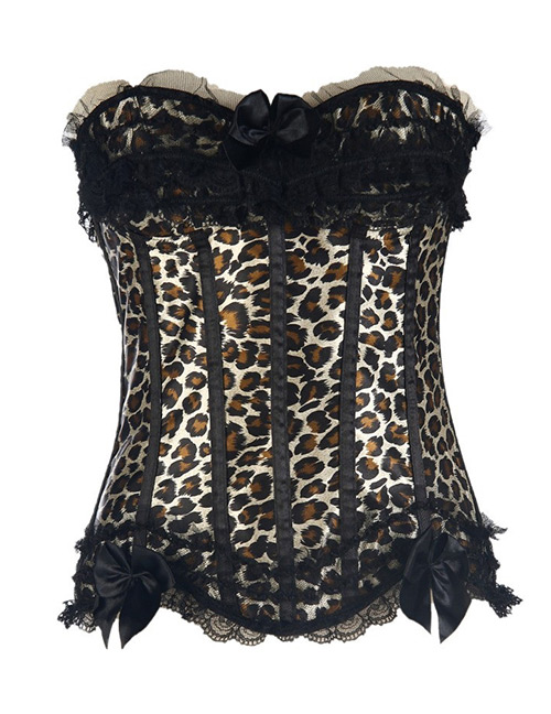 Vintage Black Leopard Pattern Decorated Corest