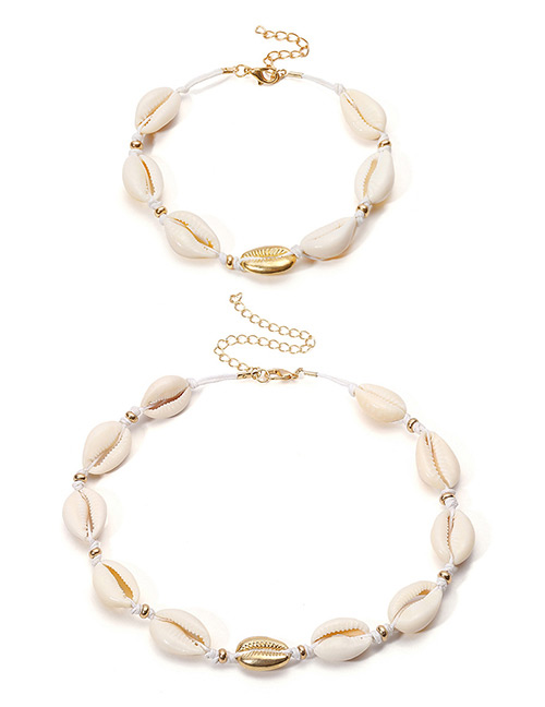 Vintage White Shell Shape Decorated Necklace&anklet (2 Pcs )