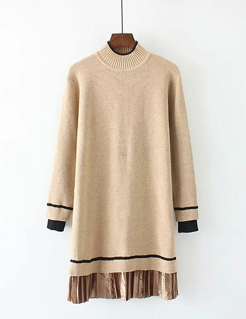 Trendy Khaki Long Sleeves Design Loose Sweater