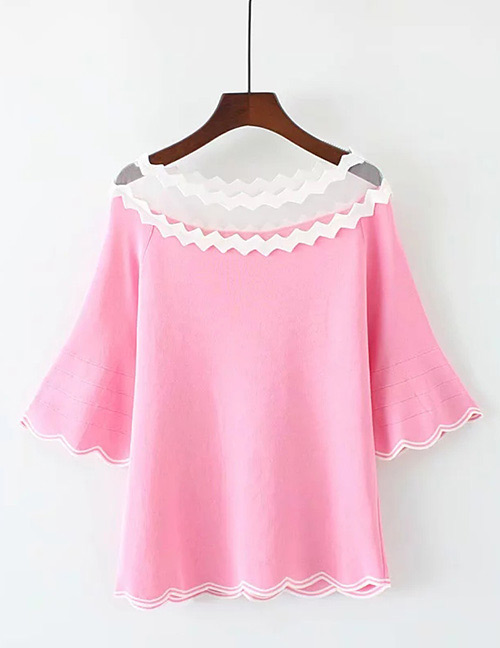 Trendy Pink Wave Shape Design Long Sleeves Sweater