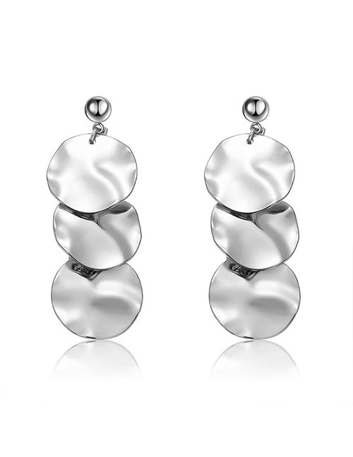 Elegant Silver Color Round Shape Design Multi-layer Earrings