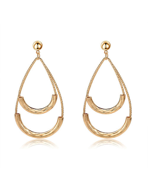 Elegant Gold Color Double U Shape Design Pure Color Earrings