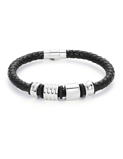 Fashion Black+silver Color Grids Pattern Decorated Bracelet