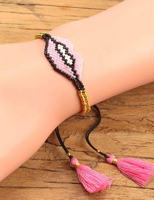 Fashion Pink Lips Shape Decorated Tassel Bracelet