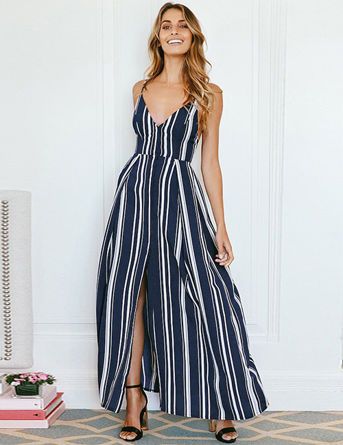 Fashion Blue Stripe Pattern Decorated Dress