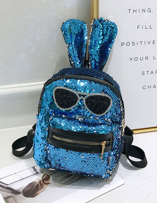 Fashion Blue Rabbit Shape Decorated Backpack