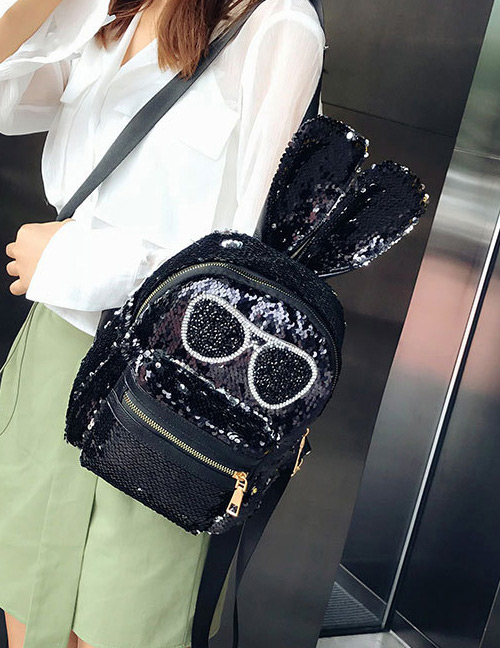 Fashion Black Rabbit Shape Decorated Backpack