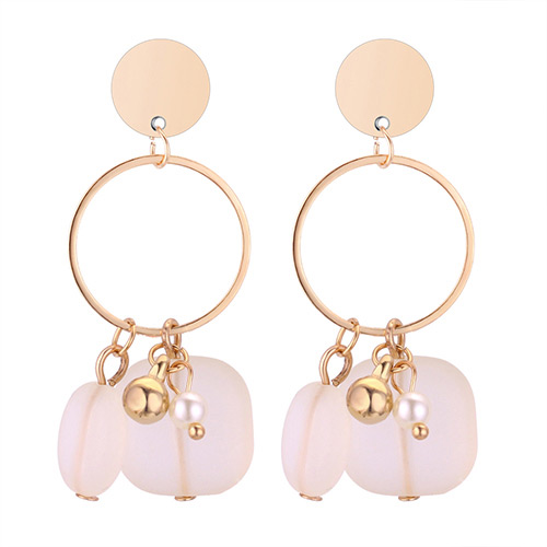 Sweet White Round Shape Decorated Earrings