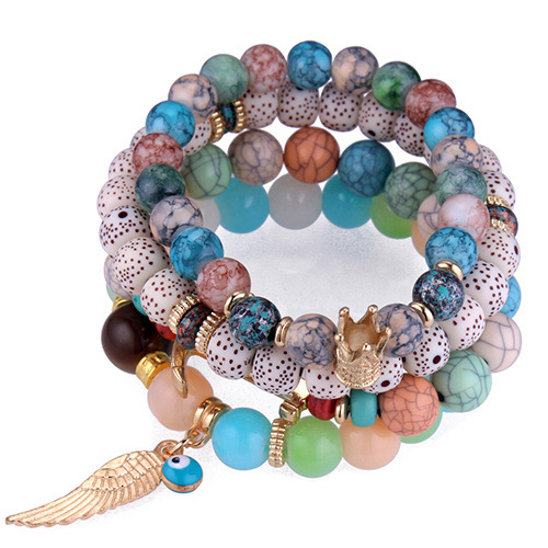 Trendy Multi-color Wing&beads Decorated Multi-layer Bracelet