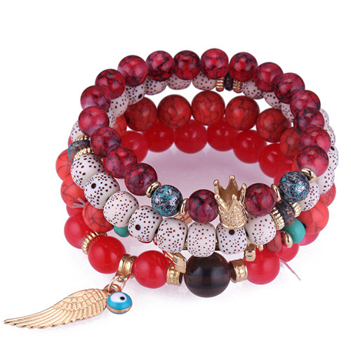 Trendy Red Wing&beads Decorated Multi-layer Bracelet