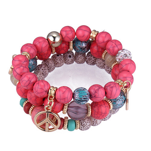 Vintage Red Palm&beads Decorated Multi-layer Bracelet