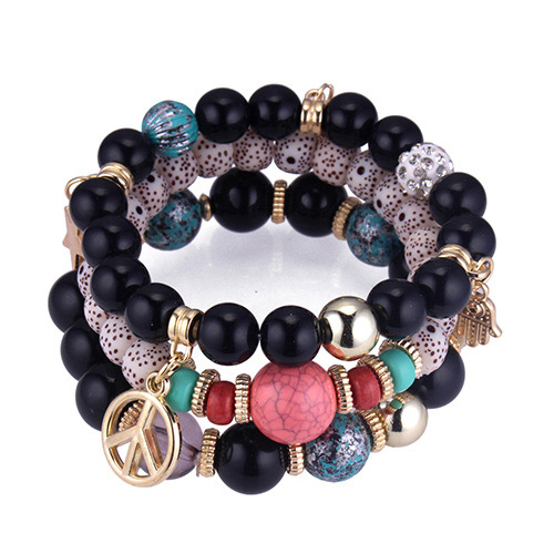 Vintage Black Palm&beads Decorated Multi-layer Bracelet
