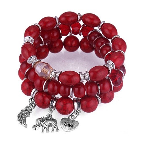 Vintage Red Elephant&wing Decorated Multi-layer Bracelet