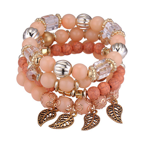 Fashion Pink Hollow Out Leaf Pendant Decorated Bracelet