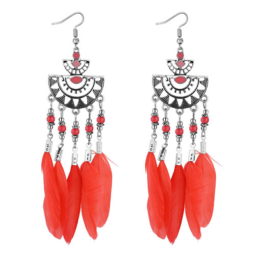 Fashion Red Semicircle Shape Decorated Earrings