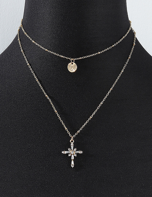 Fashion Golden Cross Double Necklace With Diamonds:Asujewelry.com