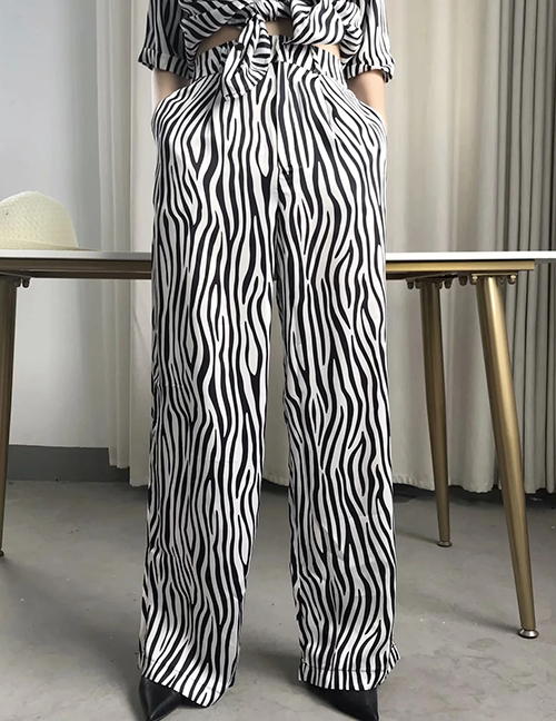 Fashion Black Zebra Print Wide-leg Pants:Asujewelry.com