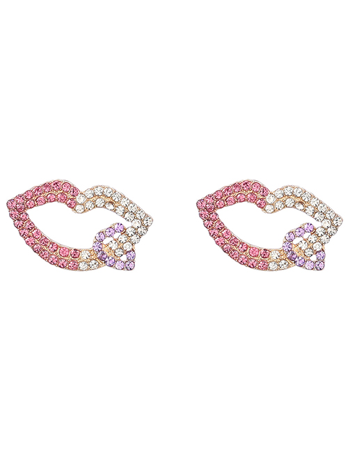 Fashion Pink Purple Alloy Diamond Lip Stud Earrings