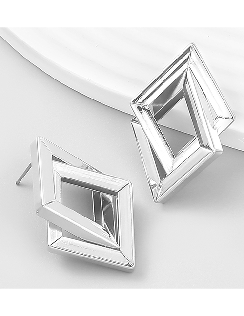 Fashion Silver Alloy Multilayer Diamond Geometric Stud Earrings