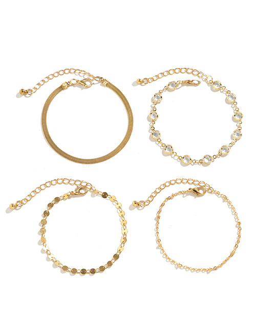 Fashion Gold Alloy Geometric Imitation Crystal Chip Snake Bone Chain Bracelet Set
