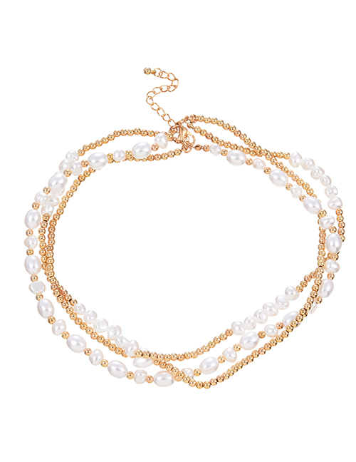 Fashion Gold Alloy Multilayer Beaded Pearl Necklace