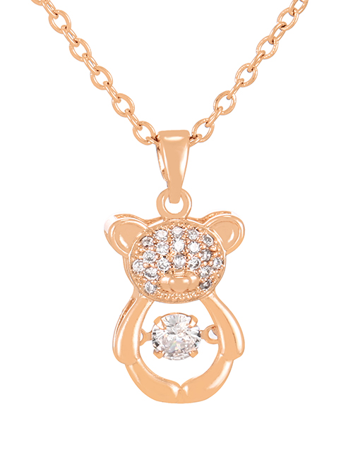 Fashion Rose Gold Alloy Diamond Bear Pendant Necklace