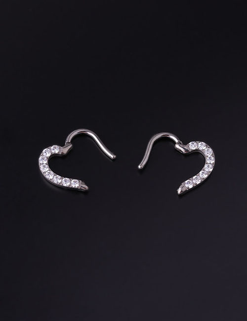 Fashion Silver Titanium Steel Inlaid Zirconium Heart Pierced Ear Buckles
