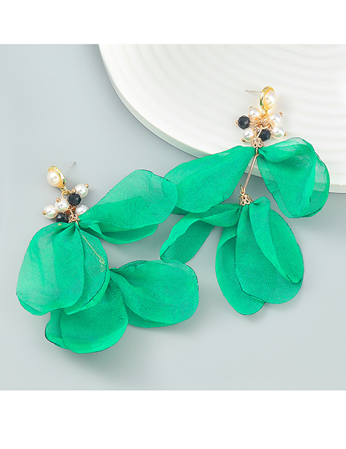 Fashion Green Fabric Pearl Flower Earrings