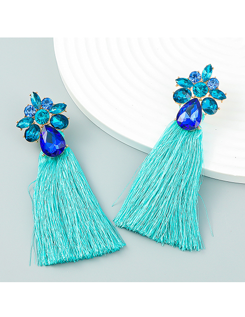 Fashion Blue Alloy Diamond Tassel Earrings